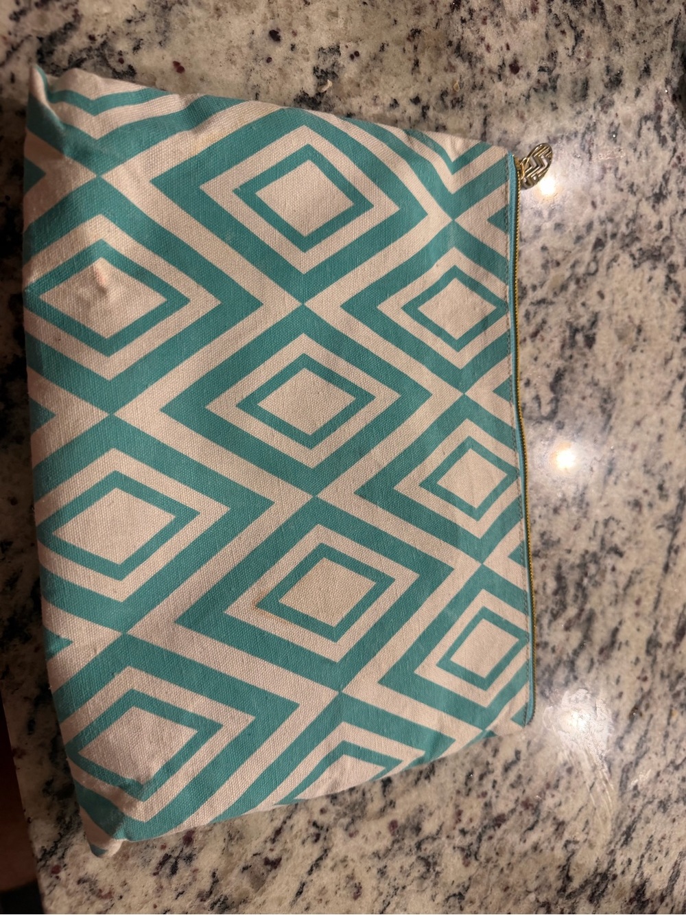 Geometric Teal and White Zip Pouch